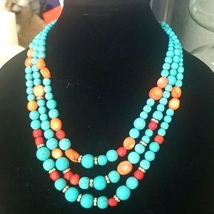 BOHO Style Cracked Turquoise Multi Strand Necklace